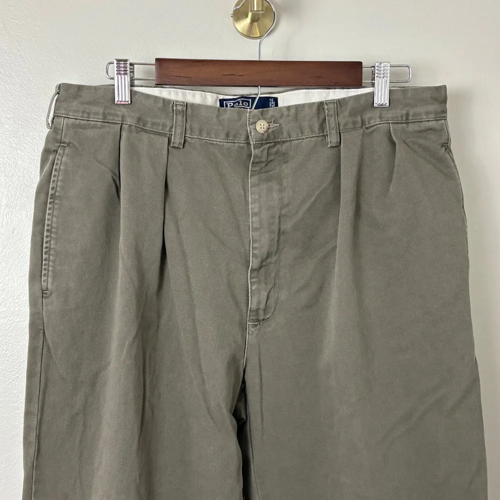 VTG Polo Ralph Lauren Andrew Pant Chinos Men 33x30 Olive Green Pleated Classic
